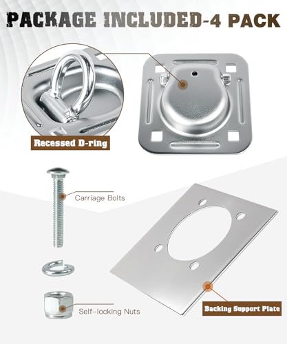 Recessed D Ring Tie Down Anchors 4 Pack (6,000 Lbs) - size: Silver 4PCS