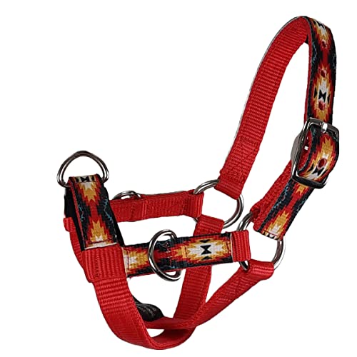 Tahoe Tack Nylon Overlay Sheep and Goat Training Halter with Padded Noseband - 6 Month Warranty - color: Red Aztec, size: Medium Sheep/Goat