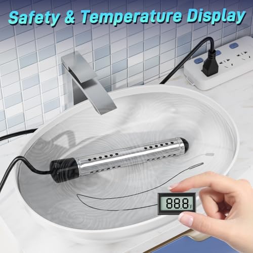 Portable Water Heater Electric, 2000W Immersion Water Heater with LCD Thermometer, Stainless Steel Immersion Heating Rod, Submersible Bucket Heater for Home Camping Bathtub Small Pool Outdoor Use ﻿