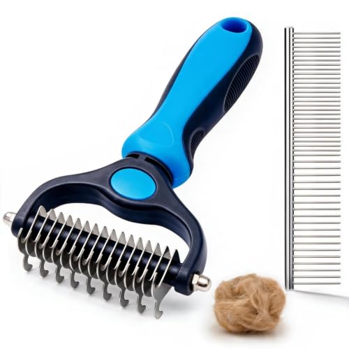 Pet Grooming Comb, Deshedding Dog Brush & Undercoat Rake, Blue - color: Blue