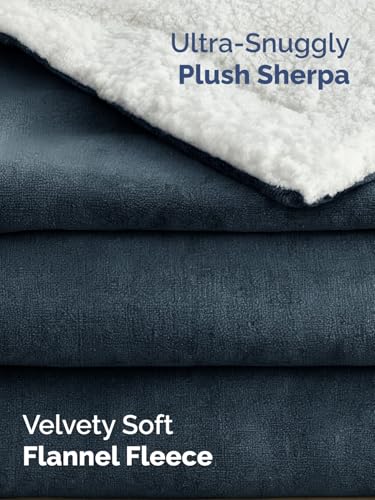Sherpa Fleece Blanket Cal King Size - Reversible Blanket - Navy, 102" x 96" - color: 02 - Navy, size: Cal King (102" X 96")