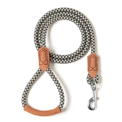 Mile High Life Dog Leash with Genuine Leather-Wrapped Ends/Handle, 4/5/6FT - color: Khaki Black, size: 48 Inch-1/2"