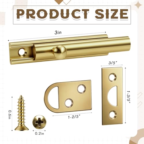Lothee 3" 4 Pcs Brass Surface Bolt Door Latch, Polished Brass - color: Polished Brass, size: 3 Inch