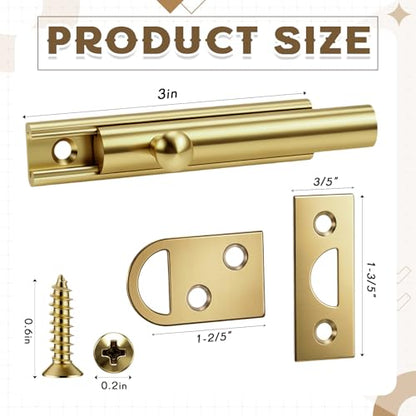 Lothee 3" 4 Pcs Brass Surface Bolt Door Latch, Polished Brass - color: Polished Brass, size: 3 Inch
