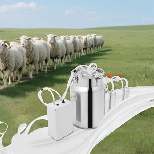 10L Cow Milking Machine Portable Vacuum Pump, 2-in-1 Adjustable Suction Pulsation Vacuum Pump Milking Machine with Stainless Steel Bucket, 15L/ Min Electric Cow Milker Pulsation Cow Machine