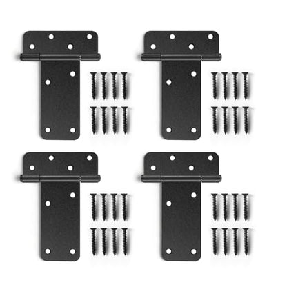 6 inch Gate Hinges,280 Lbs Capacity, Matte Black,4 Pack Heavy Duty Hinge | T-Strap Shed Gate Hinges, Wrought Hardware for Wooden Fences, Barn Door Hinge (6“-4 pcs-Matte Black) - size: 6“-4 pcs-Matte Black