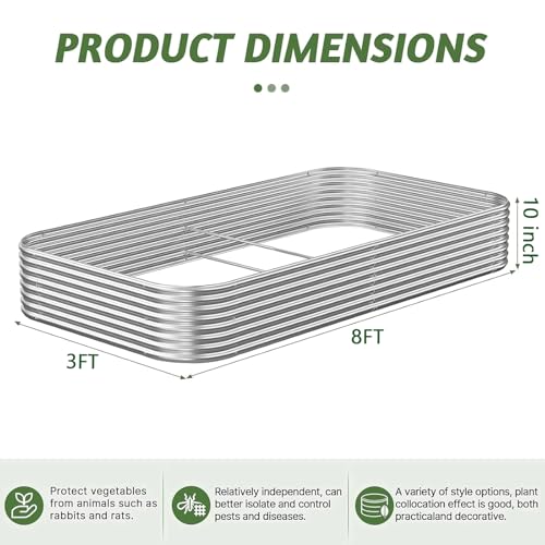3 Pack 8x3FT Corrugated Galvanized Steel Raised Garden Bed Outdoor, Metal Above Ground Garden Bed for Vegetables and Flowers, Raised Beds for Gardening - size: 8x3FT
