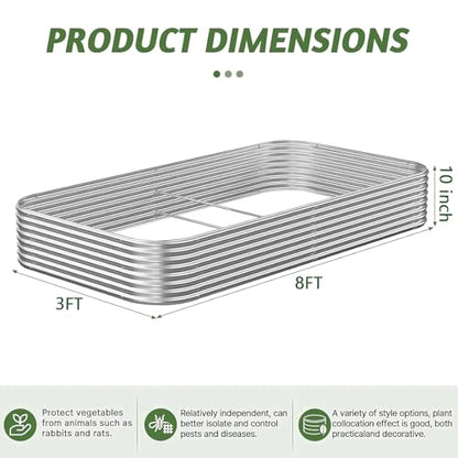 3 Pack 8x3FT Corrugated Galvanized Steel Raised Garden Bed Outdoor, Metal Above Ground Garden Bed for Vegetables and Flowers, Raised Beds for Gardening - size: 8x3FT