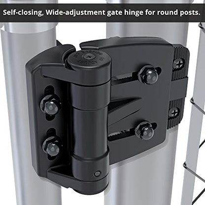 D&D TCAMA2RND TruClose Multi-Adjust Round Post Gate Hinge Black, 2 pcs | 3-way adjustable gate hinge, 2" gate gap, self-closes round post metal, wood, vinyl gates up to 55 lb, Black, with 2 hinges - color: Black, size: For Round Posts, Gate Gap up to 2 in