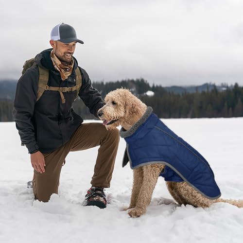 Fragralley Dog Coat Large, Waterproof Dog Jacket with Warm Fleece Lining, Adjustable Reflective Dogs Winter Coat, Turtleneck Pet Coats for Cold Weather (Blue XL) - color: Blue, size: X-Large