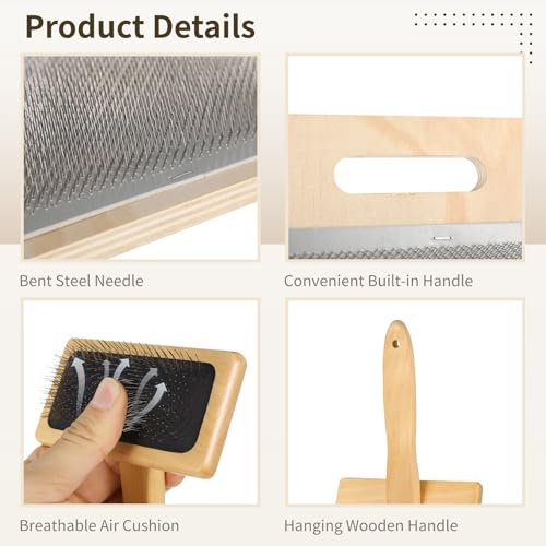 Varku 4 PCS Wool Blending Board Set, Wooden Carding Brush, 2 Wooden Sticks, Felted Wool Carder for DIY Projects, Wool Comb for Mixing