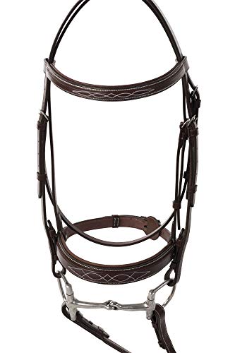 Huntley Equestrian Fancy Stitched Sedgwick Leather English Bridle and Reins - color: Sedgwick Australian Nut, size: Cob