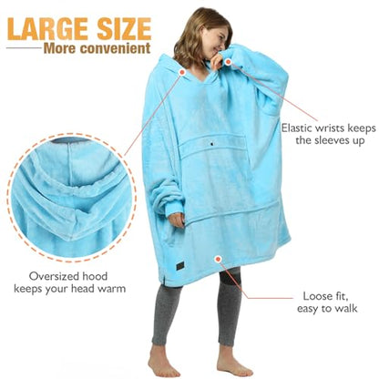 Catalonia Oversized Blanket Hoodie, Wearable Fleece Blanket Sweatshirt - color: Blue / Fleece