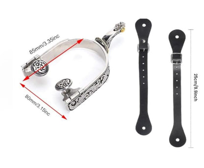 Western Cowboy Spurs, Paired with 6 Holes Spurs Belt, Stainless Steel Western Horse Spurs with Rotatable Gear, Leather Spur Straps Retro Fine Workmanship Men Women Horse Boot Spurs for Equestrian