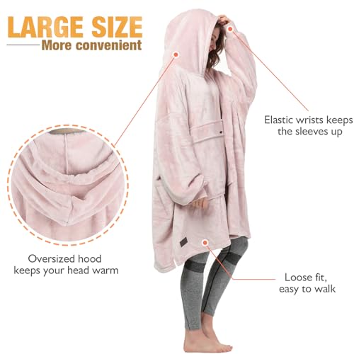 Catalonia Oversized Blanket Hoodie, Wearable Fleece Blanket Sweatshirt - color: Pink / Fleece