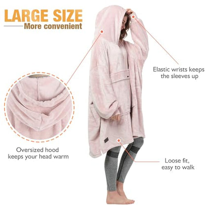 Catalonia Oversized Blanket Hoodie, Wearable Fleece Blanket Sweatshirt - color: Pink / Fleece