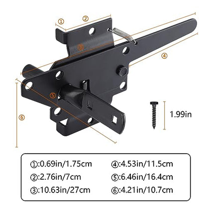 WellMade Heavy Duty Self-Locking Gate Latch for Wooden Fence, Post Mount Automatic Gravity Lever Door Latches for Garden Outdoor/Pool Gate, Metal Gates Vinyl Fence Gate Lock, Black Finish with Screws