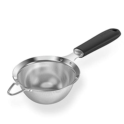 18/8 Stainless Steel Mesh Strainer: U-Taste 3.9 Inch Kitchen Fine Mesh Sieve Food Colander with Riveted Sturdy Silicone Handle and 30 Mesh Hole for Straining Flour, Quinoa, Tea, Juice (Black) - color: (2) Black, size: Small (3.9 x 11.1 in)