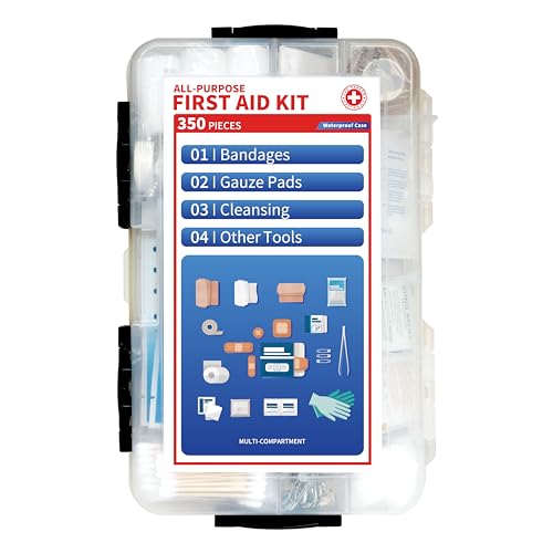 Prelady-350 Pieces All-Purpose 100-Person Emergency First Aid Kit – Waterproof Plastic Case | Clearly Organized for Fast Retrieval | Perfect for Home, Business, Workplace, Boat, Travel, Outdoor & Car
