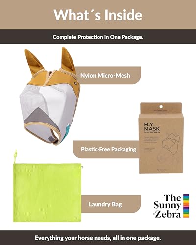 TSZ Horse Fly Mask with Ears Cover - UV Block 70% Breathable Mesh Flymask | Fly Masks for Horses, Durable Fly Control Mask, Comfortable All-Day Protection for Equines. Fleece Padding, Adjustable Straps - size: Horse