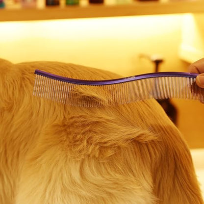 Pet Comb Stainless Steel Comb for Dogs Cats Pet Hair Comb for Grooming Curved with Rounded and Smooth Ends Stainless Steel Teeth Tools for Remove Tangles and Knots (BULE) - color: BULE