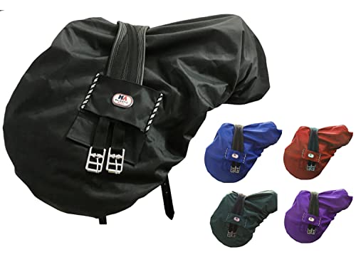 Majestic Ally Nylon Waterproof Fleece Lined Ride On English Saddle Cover-Multiple Color (Black) - color: Black