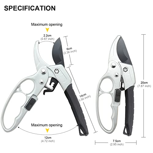 Germany Pruning Shears For Gardening, Arthritis Weak Hand Snips, 4x cutting power trimming, 1-Inch Cut Capacity Garden Clippers, Ergonomic handle, Rust resistant, high strength steel, Sharp - style: Black