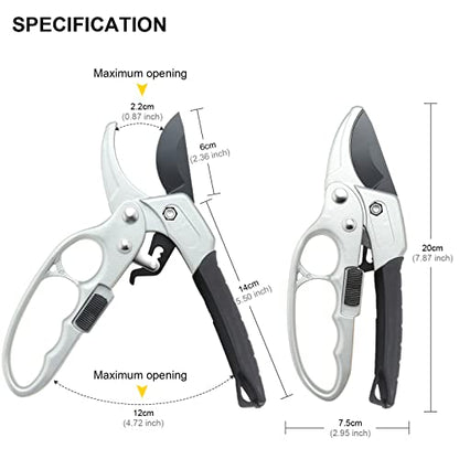 Germany Pruning Shears For Gardening, Arthritis Weak Hand Snips, 4x cutting power trimming, 1-Inch Cut Capacity Garden Clippers, Ergonomic handle, Rust resistant, high strength steel, Sharp - style: Black