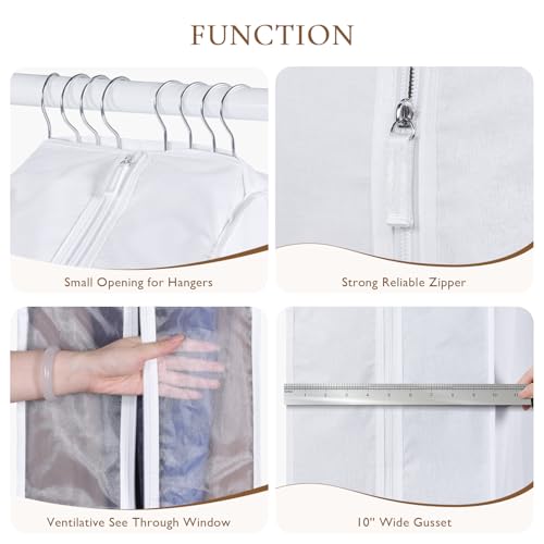 Univivi 40 Inch Cotton Garment Bags for Hanging Clothes 2 Pack, White | Breathable Cotton Fabric, Strong Zipper, Organza Window, 10in Wide Gusset Fits 6 Hangers, Perfect for Suits, Coats, Jackets - size: 40 Inch - 2 Pack