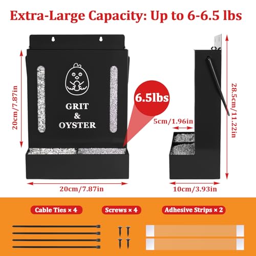Oyster Shell and Grit Feeder Combo, Metal Chicken Feeder with Viewing Window/Lid, Hanging Gravity Chicken Grit Feeder, Coop Accessories for Healthier Hens and Eggs (Black) - color: Black