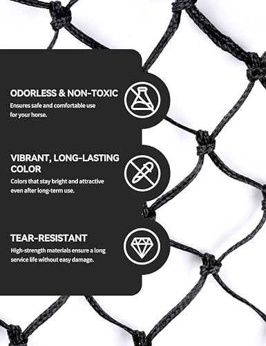 2-Pack 48’’ Length Hay Nets for Horses Slow Feed w/Drawstring Closure Hay Bags for Horses & Livestock-2.0" Black - size: 2.0"