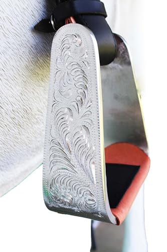 CHALLENGER Horse 5" Wide Western Saddle Engraved Aluminum Angled Slanted Bell Stirrups Pair 51249