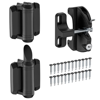 Self Closing Gate Hinges and Key Lockable 2 Sided Gate Latch Gate Hardware Kit,Two Sided Self Locking Gate Latch and No Rust Pool Gate Hinges for Outdoor Metal/Vinyl Fence,Locking Gate Door Lock Latch