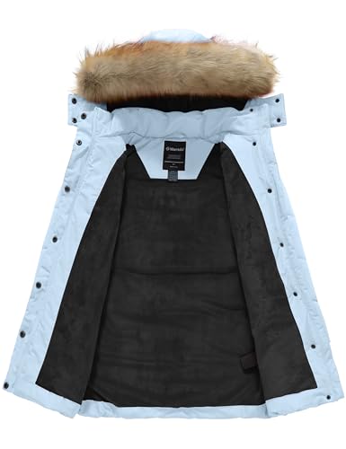 wantdo Girls' Waterproof Winter Coat Long Puffer Jacket Warm Parka Hooded - color: Blue, size: 6-7