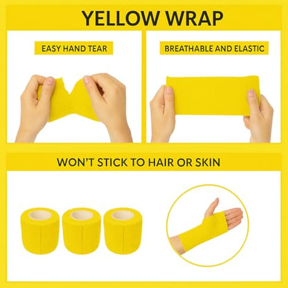 2" Cohesive Flexible Bandage Wrap – Yellow - Pack of 4 | Self-Adherent Vet Tape for Animal Wrapping, Support & Protection – Non-Slip, Breathable, Flexible Bandage for Livestock - color: Yellow