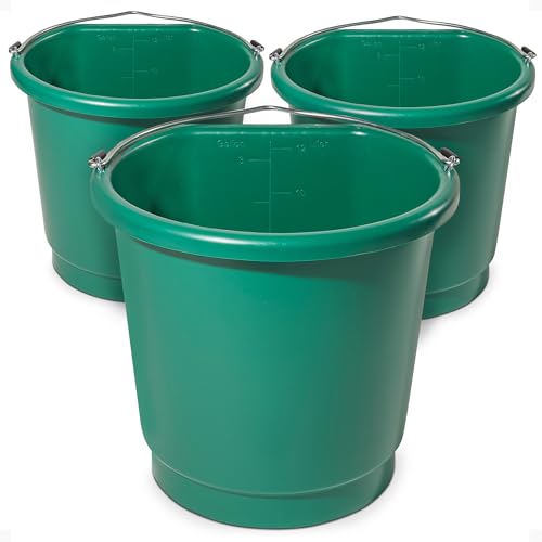Farm Innovators 3 Gallon Flat Back Plastic Heated Bucket with Metal Handle, Built in Thermostat, and Hidden Cord Compartment, Green, 70 Watt (3 Pack) - size: 3 Pack