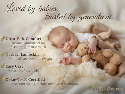 New Zealand Lambskin Baby Rug, Unshorn Sheepskin, Large 2x3 ft, Oeko-Tex - size: 2' x 2'11" (Natural Shape)