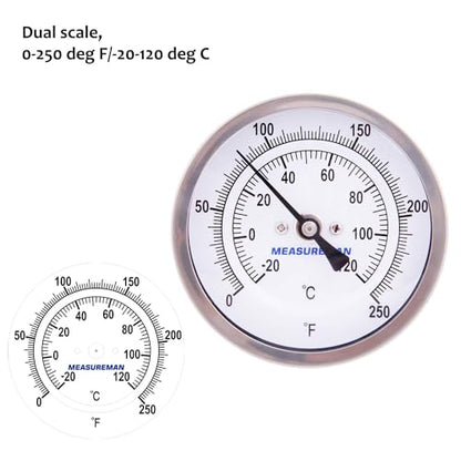 MEASUREMAN Fully Stainless Steel Pot, Kettle, Brewing Bimetal Thermometer, 3" Dial, 2-1/2" Stem, 0-250 deg F/-20-120 deg C, -1% Accuracy, Adjustable, 1/2" NPT Back Mount （2 Pack） - size: 3" Dial, 2-1/2" Stem, 0-250 deg F/-20-120 deg C, style: 2-1/2" Stem