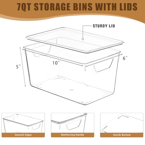 Freebat 12 Pack Clear Storage Bins with Lids, Middle Pantry 0rganizer Bins | Stackable Plastic Storage Containers, Pantry Organization for Office, Bedroom, Cabinet, Fridge,Kitchen Organization - size: 12 Pack Middle