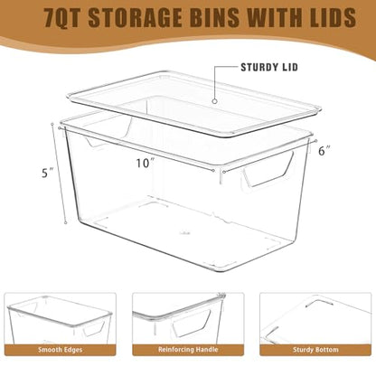 Freebat 12 Pack Clear Storage Bins with Lids, Middle Pantry 0rganizer Bins | Stackable Plastic Storage Containers, Pantry Organization for Office, Bedroom, Cabinet, Fridge,Kitchen Organization - size: 12 Pack Middle