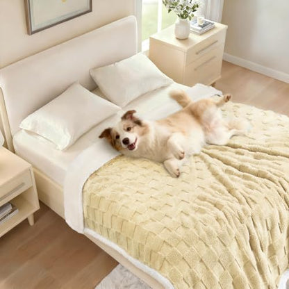 Luciphia Waterproof Dog Blanket, Reversible Fleece & Sherpa, Couch Cover - color: Creamy Yellow, size: Medium (57x40 inch)