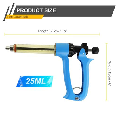 25ML Semi Automatic Livestock Syringe for Cow Goat Cattle Sheep Pig, 5 Gears Adjustable Continuous Repeating Injection, Veterinary Cattle Vaccine Luer Lock Syringe with 2 Tubes - size: 2-Tube 25ml