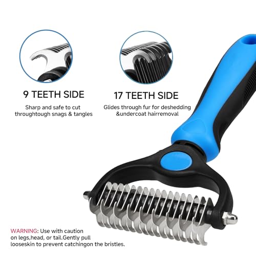 NVNAN 5-Piece Pet Grooming Kit with Deshedding Rake for dogs and cats | Includes gloves, bath brush, fine tooth comb, and deshedding rake for brushing, bathing, detangling and loose fur removal - color: Grooming Rake Set