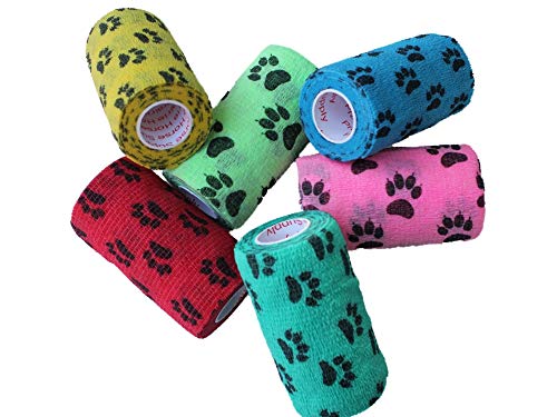 3 Inch Vet Wrap Tape Bulk (Paw Prints Variety) (Pack of 12) Self Adhesive Adherent Adhering Flex Bandage Grip Roll for Dog Cat Pet - color: Paw Prints, size: 12 Rolls