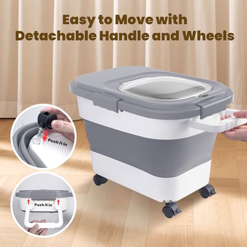 HOYTAMDA 20-30Lbs Collapsible Rice Container,Food Storage Containers Wheels - color: Grey-20/30lbs