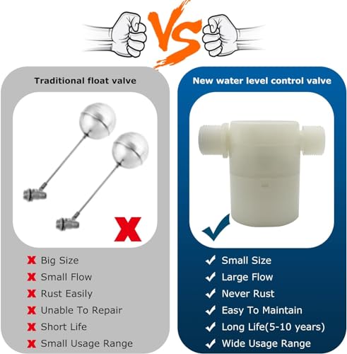Water Float Valve, Water Level Control Water Tank Traditional Float Valve Upgrade 2 PCS (side inlet, 1/2" to 1/4") - color: side inlet, size: 1/2" to 1/4"