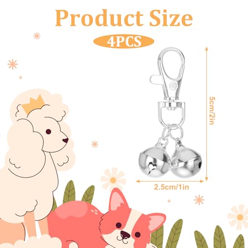 TIESOME 4 Pcs Dog Collar Bell, Mini Dog Collar Bell for Small Dogs & Cats, Lightweight Rust‑Resistant Metal Pendant, Perfect for Training, Safety and Identification, Silver