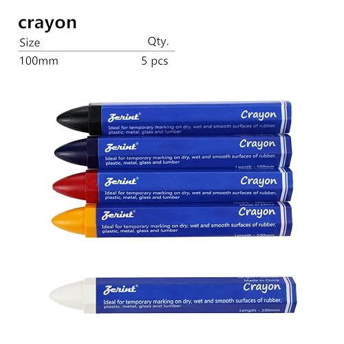 5-Color Industrial Wax Marking Crayons - High Visibility Scratch Resistant Crayons for Tires, Metal, Wood, Glass & Plastic (5-Pack, 100mm) - color: Multicolor