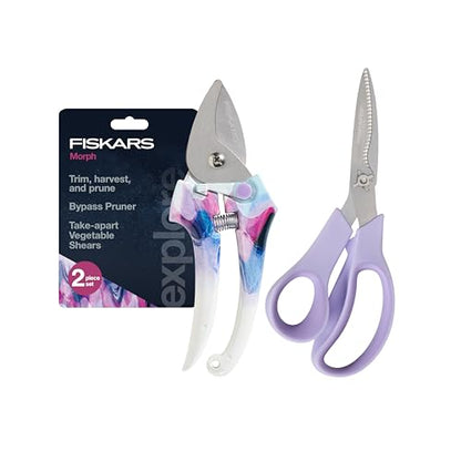 Fiskars 2-Piece Garden Tool Set, Pruning Shears & Vegetable Scissors | Explore Collection Bypass Garden Clippers, Vegetable Shears w/ Serrated Stainless Steel Blades for Harvesting Flowers & Herbs - style: Pruner & Veggie Shears Set