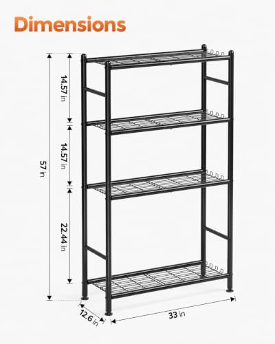 APEXCHASER Metal Storage Shelves 4-Tier, Wire Shelving Unit for Kitchen | Sturdy Metal Wire Frame with Side Hooks, Open Wire Design for Pantry Garage - size: 4-Tier